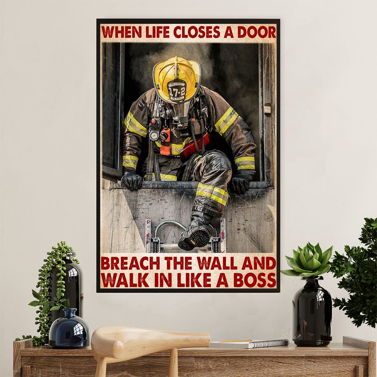 Firefighter Pride Canvas Wall Art Prints | Breach The Wall | American Independence Day Gift for Fireman