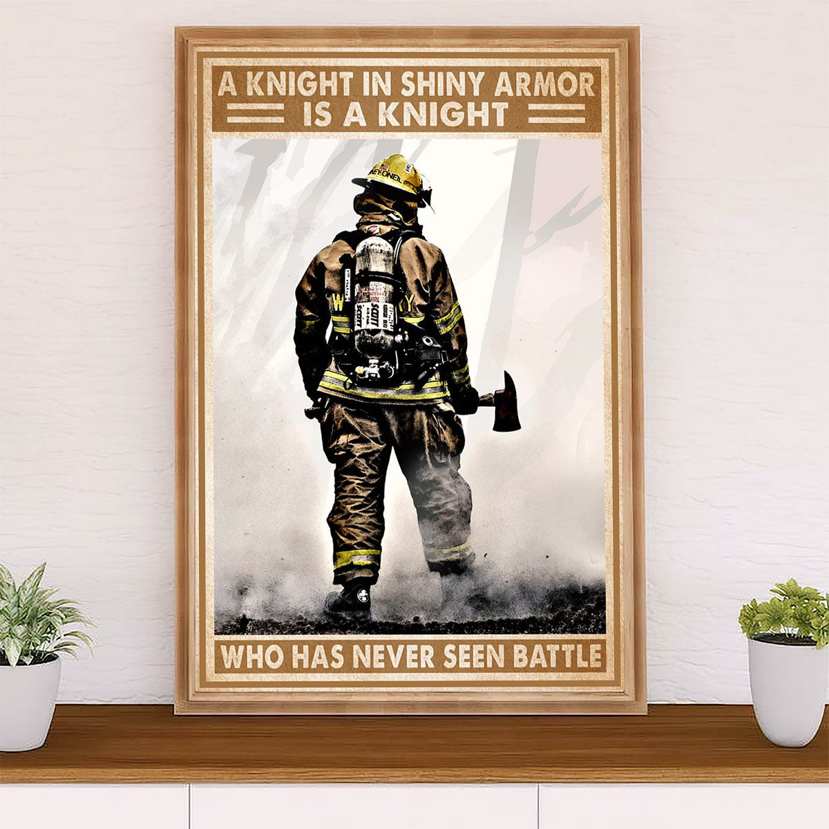Firefighter Pride Canvas Wall Art Prints | Knight In Shiny Armor | American Independence Day Gift for Fireman