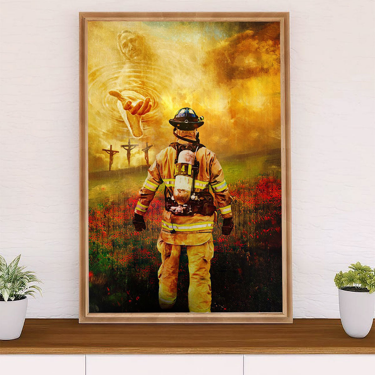 Firefighter Pride Canvas Wall Art Prints | God Bless | American Independence Day Gift for Fireman