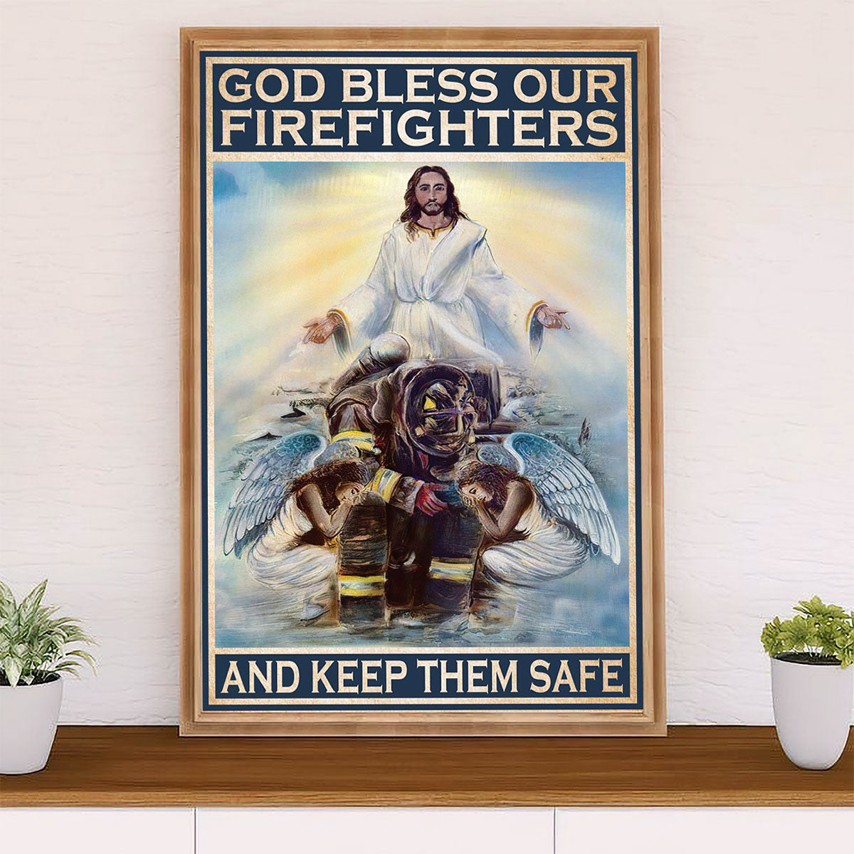 Firefighter Pride Canvas Wall Art Prints | God Bless | American Independence Day Gift for Fireman