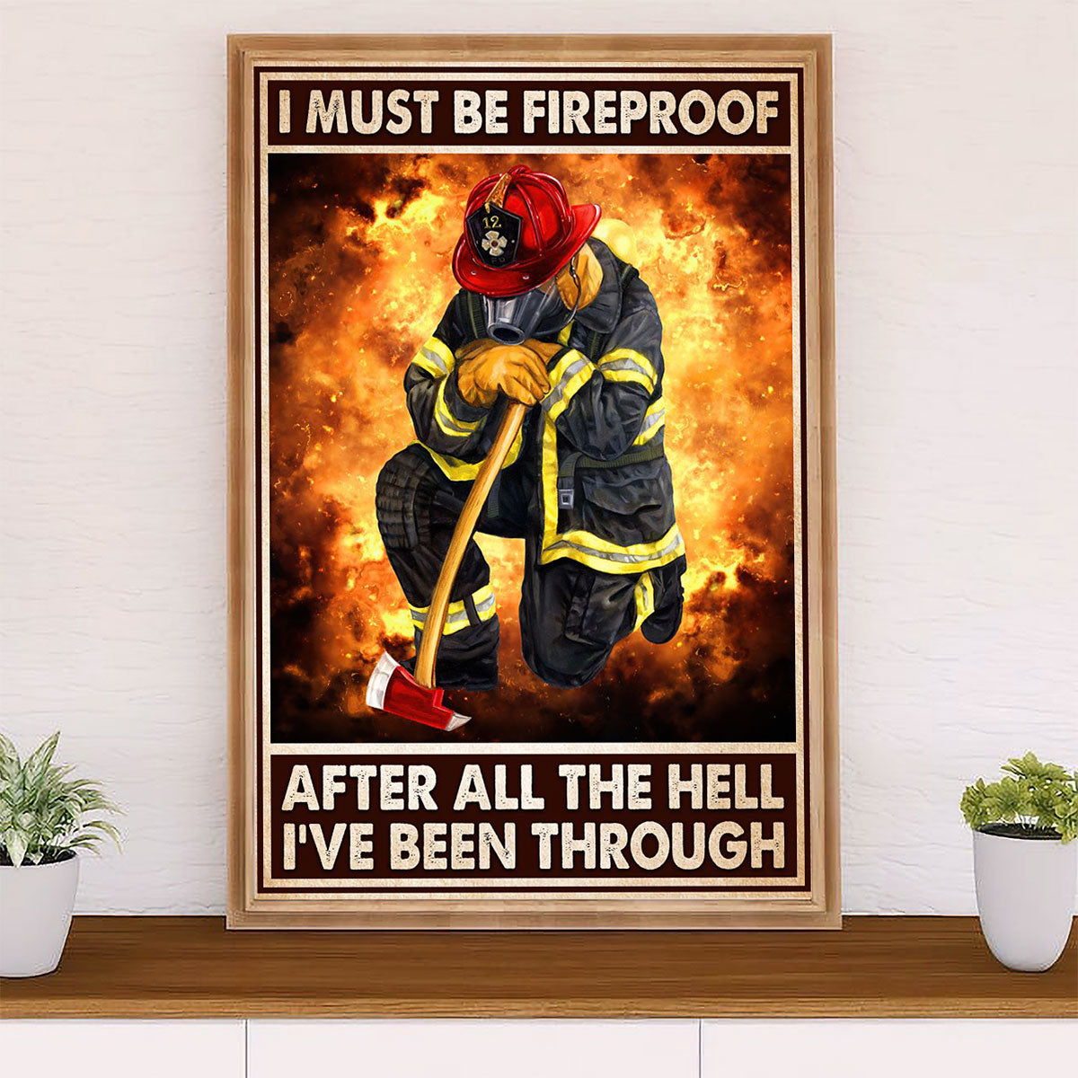 Firefighter Pride Poster Wall Art | Fireproof | American Independence Day Gift for Fireman