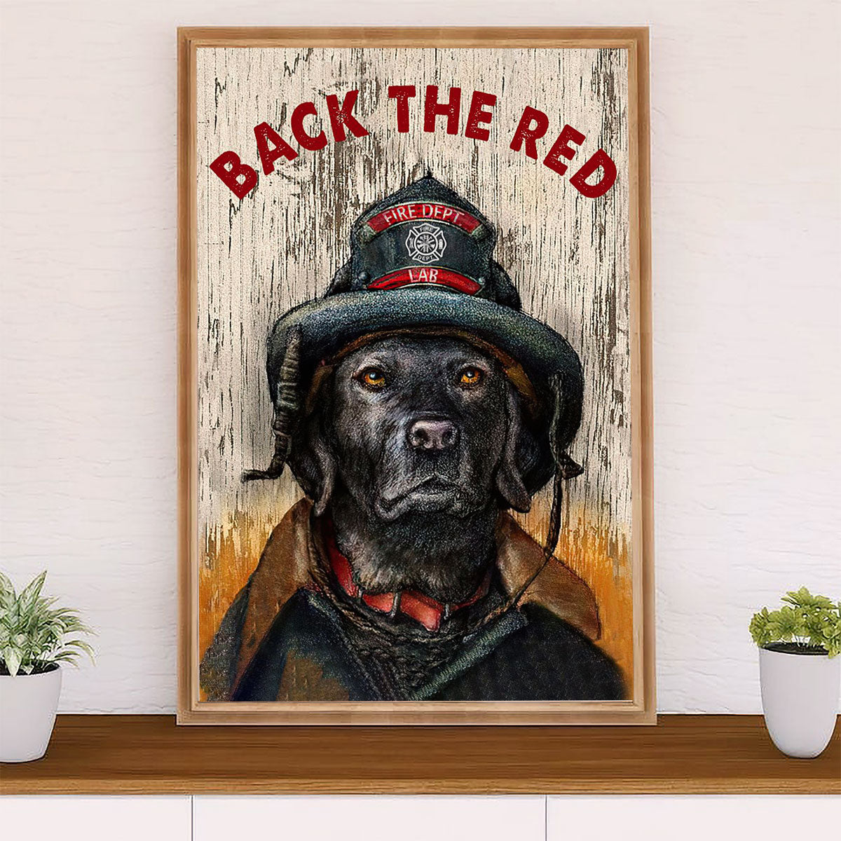 Firefighter Pride Canvas Wall Art Prints | Back The Red Dog | American Independence Day Gift for Fireman
