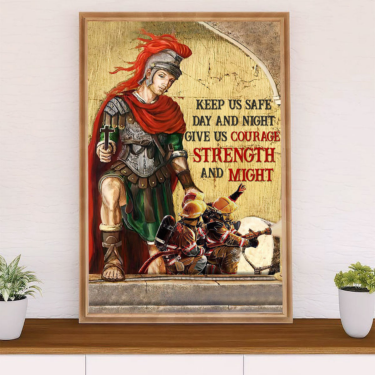 Firefighter Pride Canvas Wall Art Prints | Give Us Courage Strength | American Independence Day Gift for Fireman