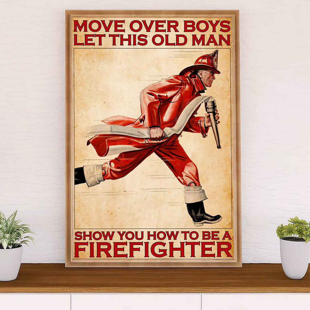 Firefighter Pride Poster Wall Art | Old Man Firefighter | American Independence Day Gift for Fireman