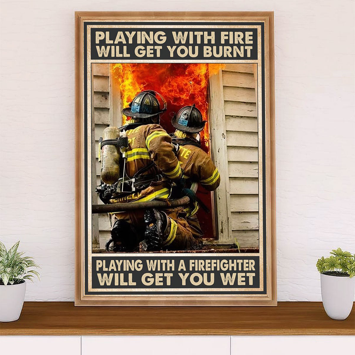 Firefighter Pride Canvas Wall Art Prints | Playing With A Firefighter | American Independence Day Gift for Fireman