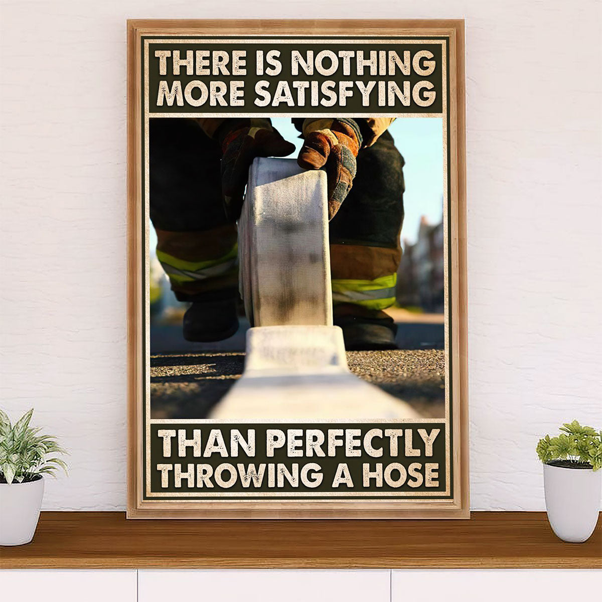 Firefighter Pride Canvas Wall Art Prints | Perfectly Throwing A Hose | American Independence Day Gift for Fireman