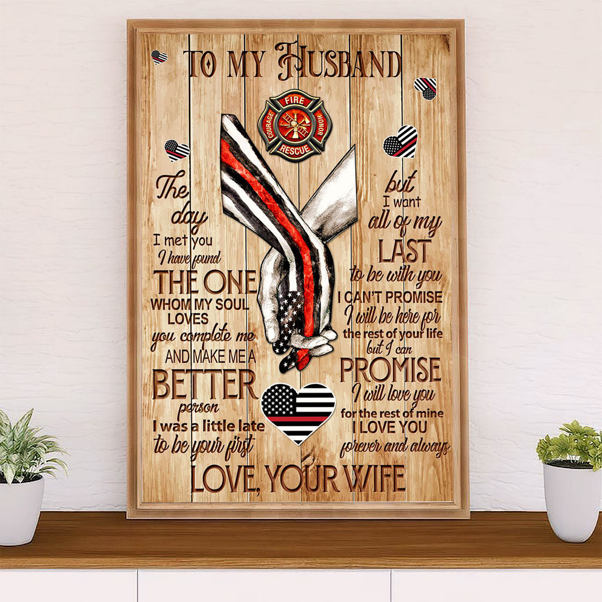 Firefighter Pride Canvas Wall Art Prints | From Wife To Husband | American Independence Day Gift for Fireman