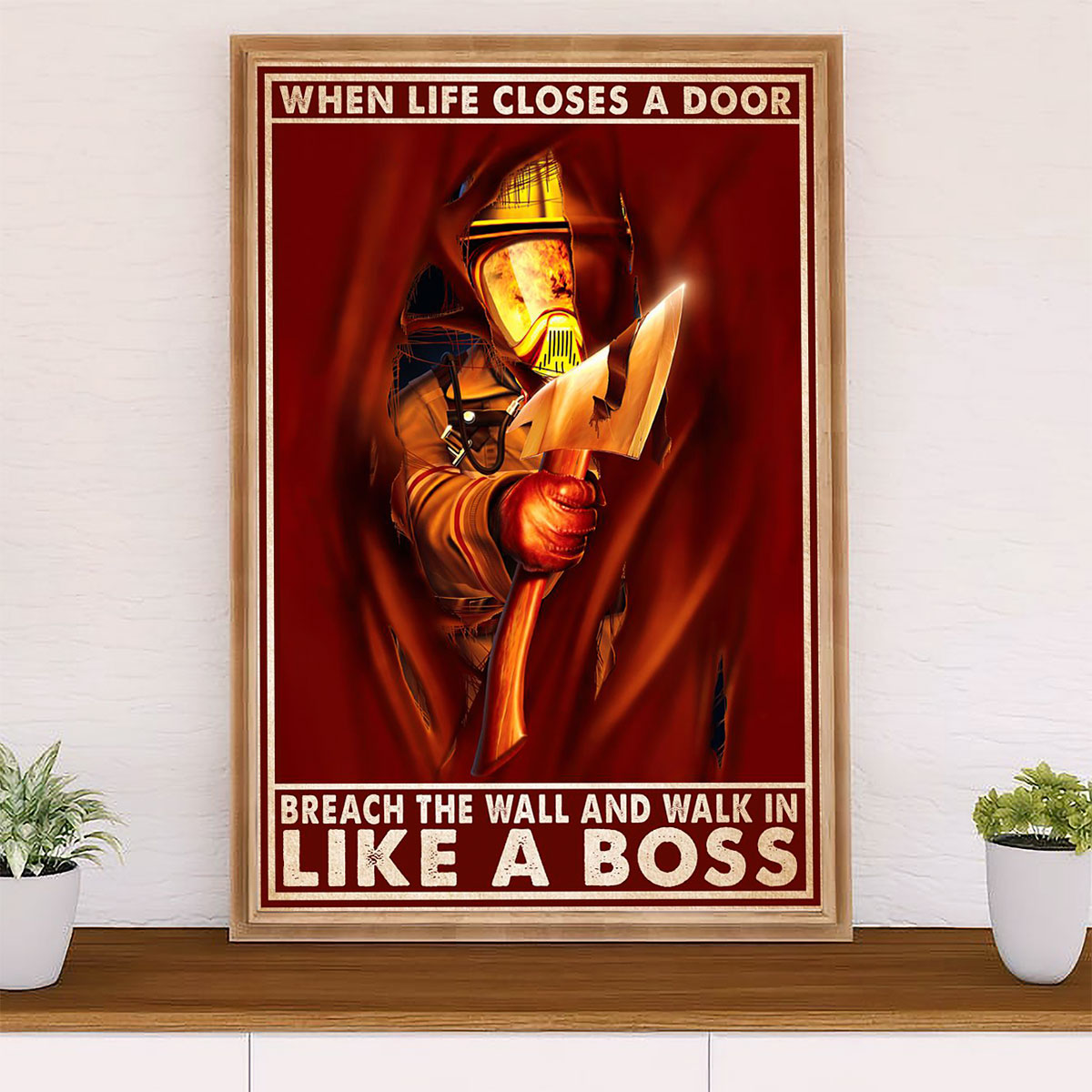 Firefighter Pride Canvas Wall Art Prints | Walk In Like A Boss | American Independence Day Gift for Fireman
