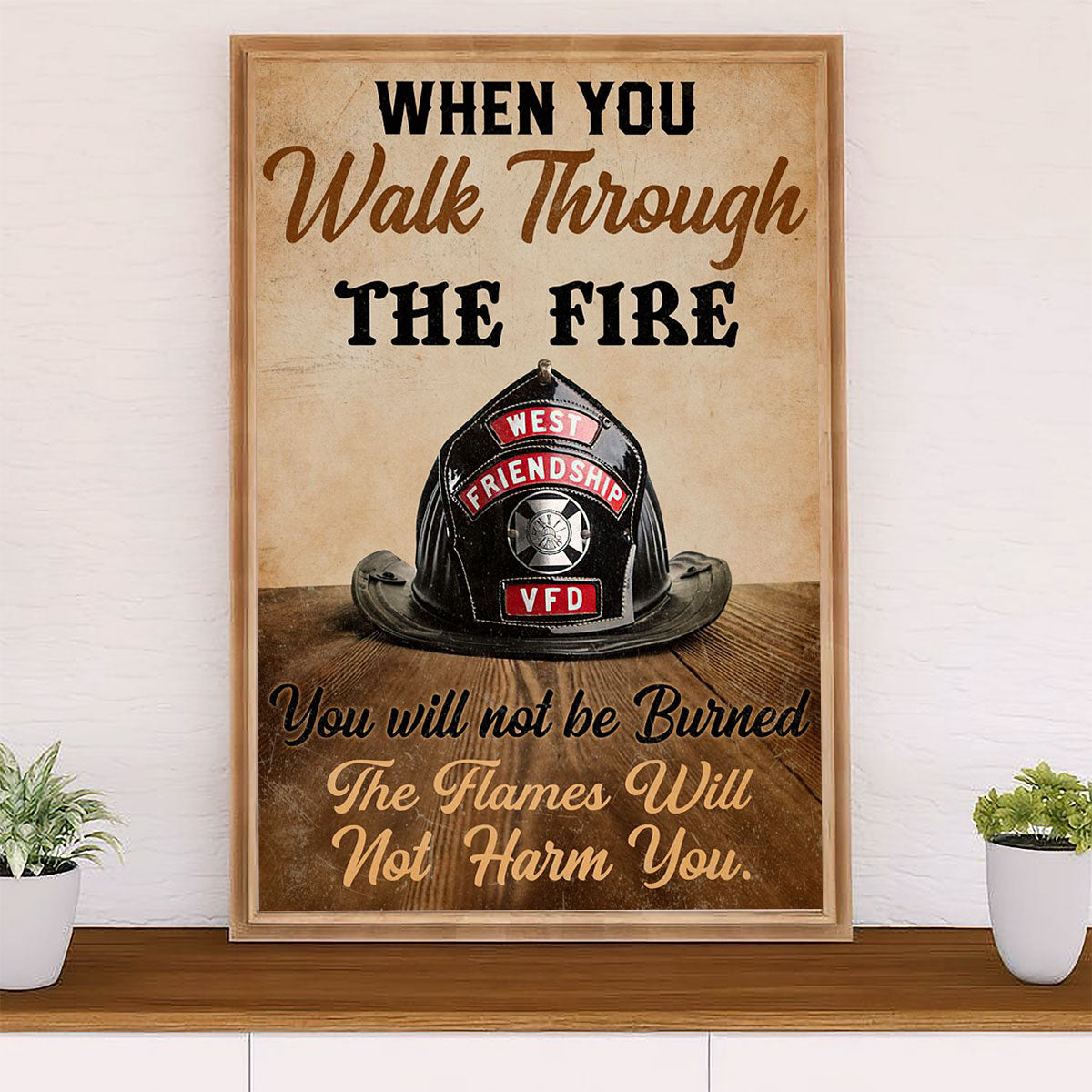 Firefighter Pride Canvas Wall Art Prints | Walk Through The Fire | American Independence Day Gift for Fireman