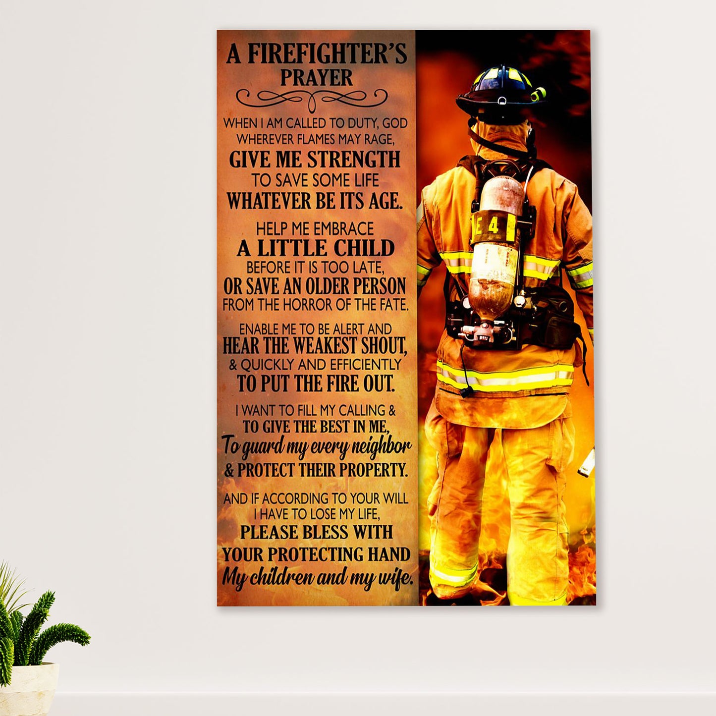 Firefighter Pride Poster Wall Art | Firefighter's Prayer | American Independence Day Gift for Fireman