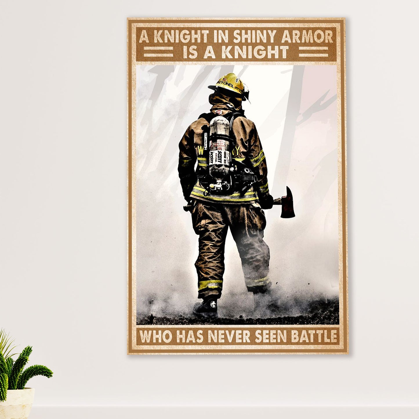 Firefighter Pride Canvas Wall Art Prints | Knight In Shiny Armor | American Independence Day Gift for Fireman