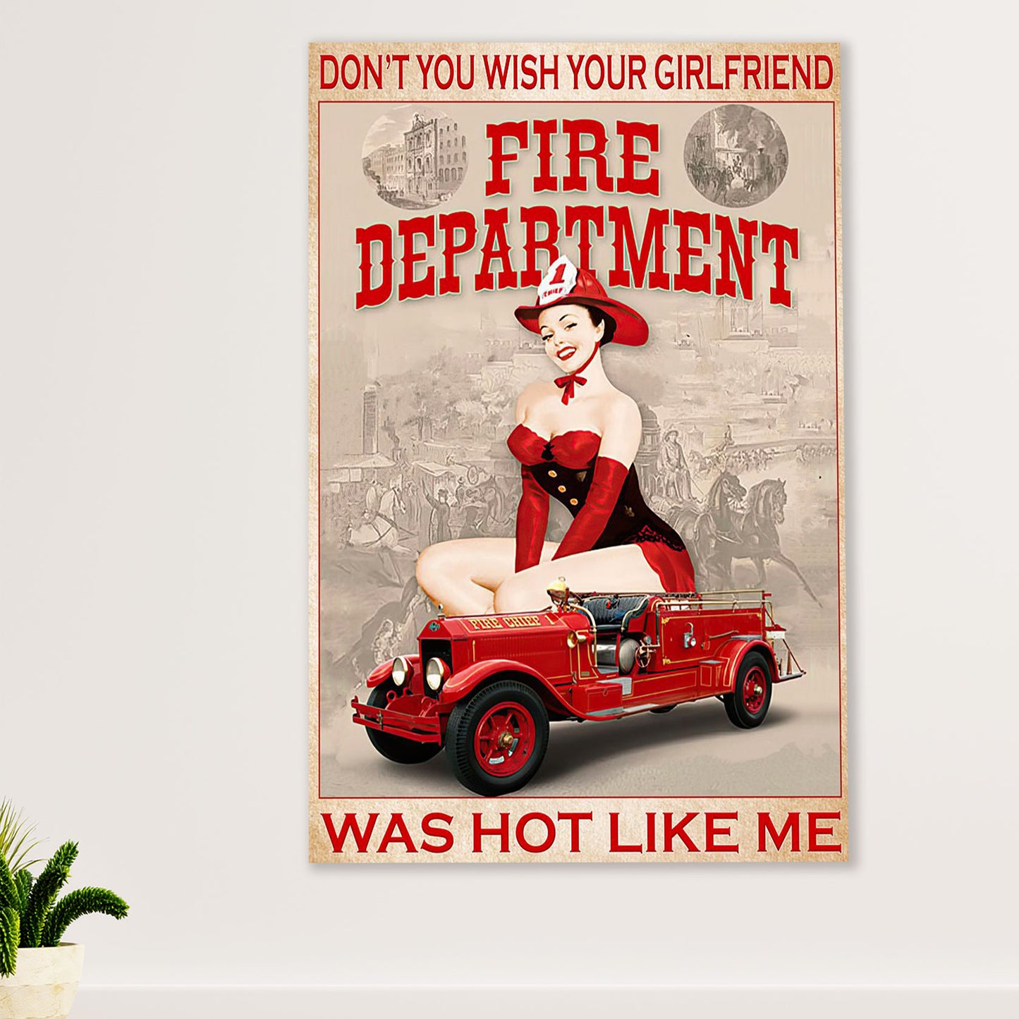Firefighter Pride Poster Wall Art | Fire Department Lady | American Independence Day Gift for Fireman