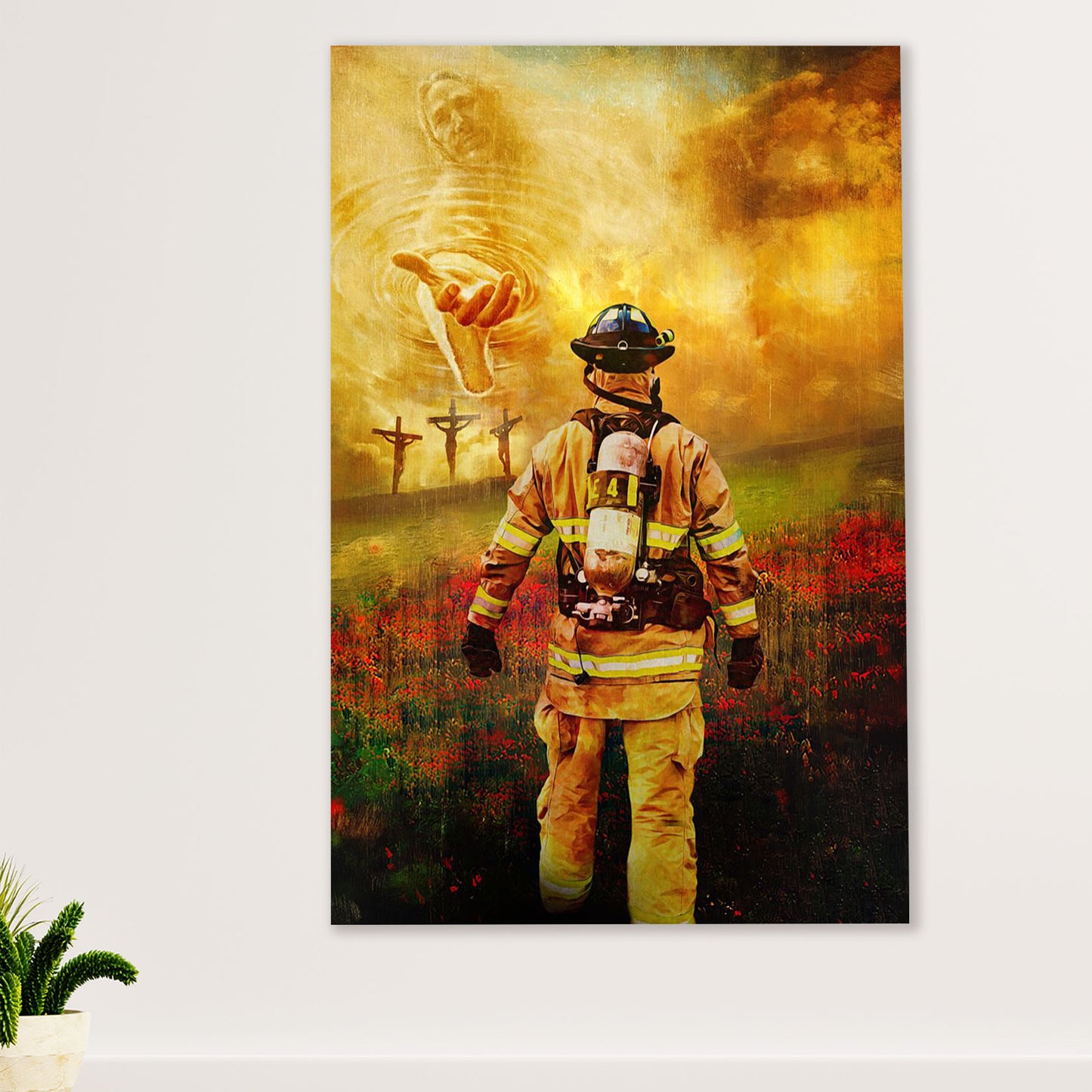 Firefighter Pride Poster Wall Art | God Bless | American Independence Day Gift for Fireman