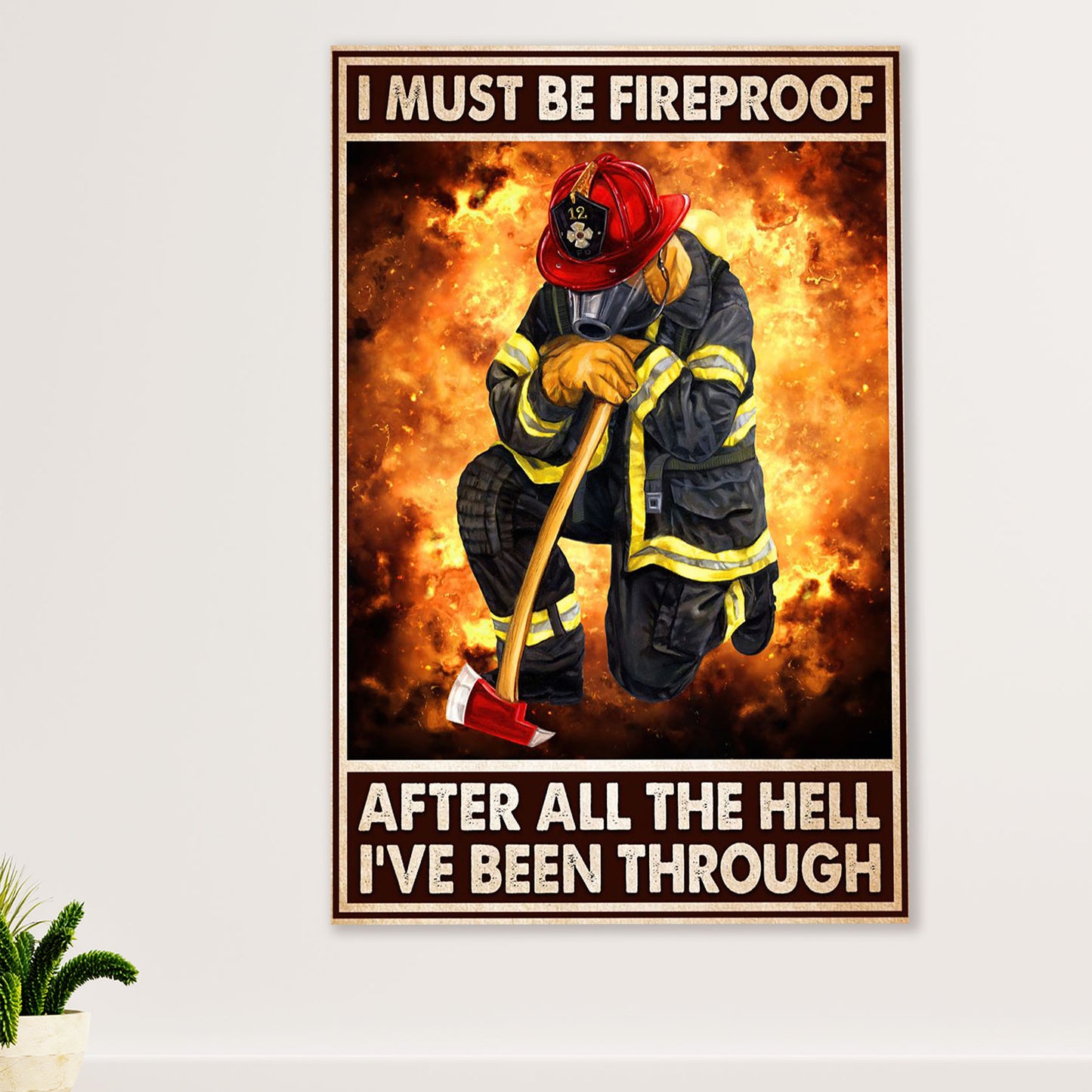 Firefighter Pride Poster Wall Art | Fireproof | American Independence Day Gift for Fireman