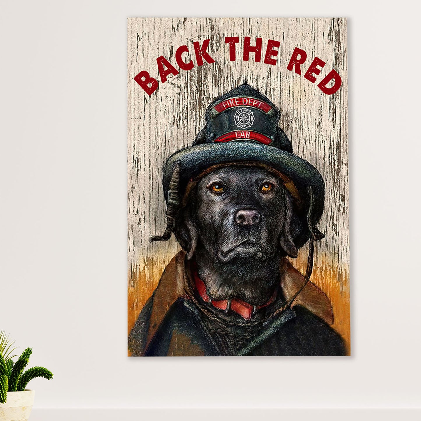 Firefighter Pride Canvas Wall Art Prints | Back The Red Dog | American Independence Day Gift for Fireman