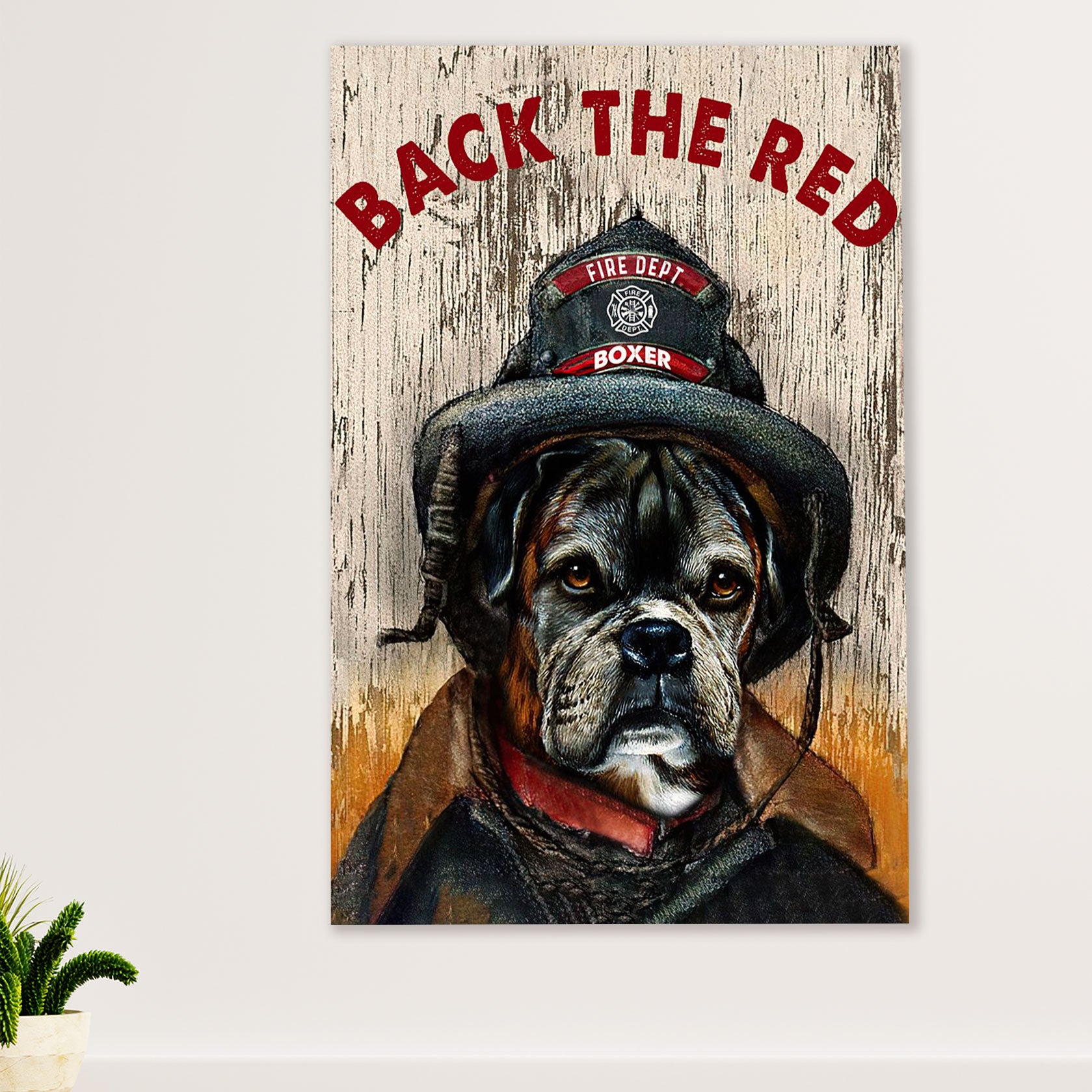 Firefighter Pride Poster Wall Art | Back The Red Boxer | American Independence Day Gift for Fireman