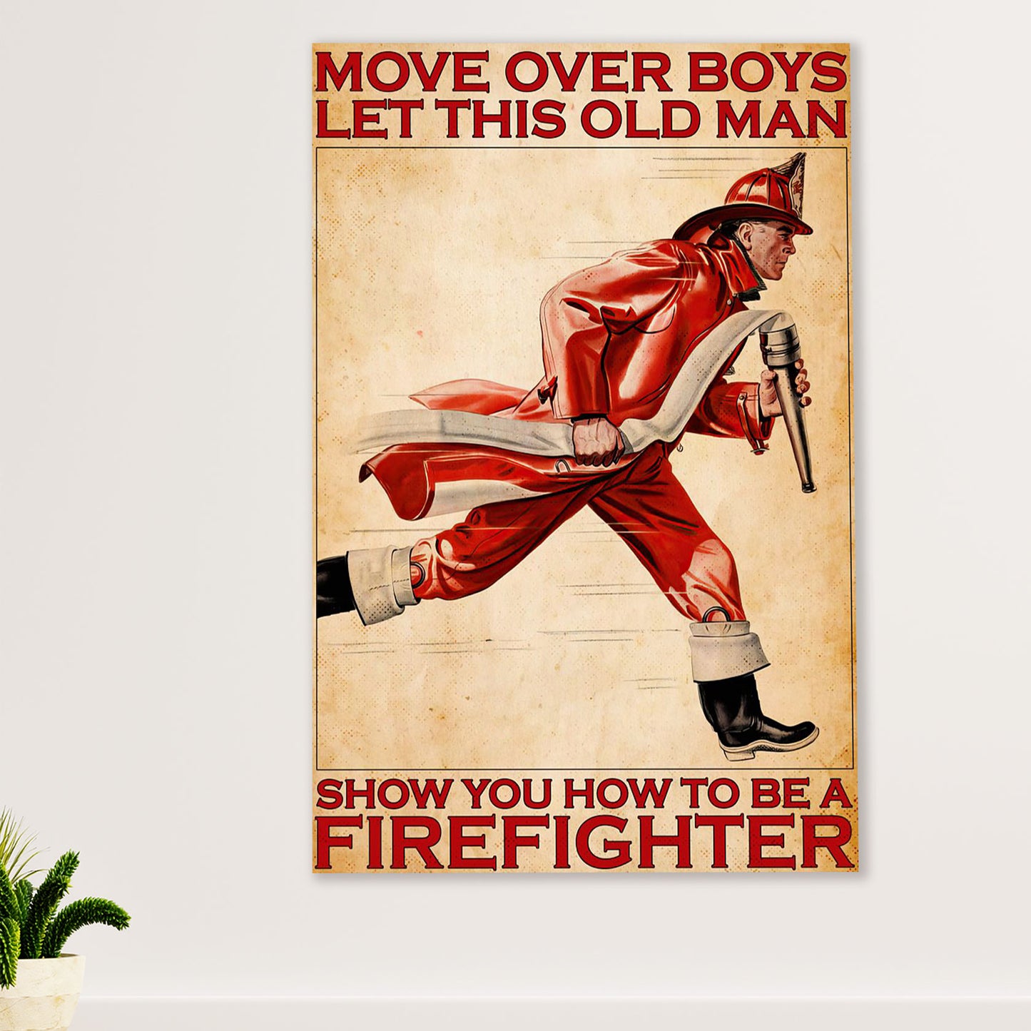 Firefighter Pride Poster Wall Art | Old Man Firefighter | American Independence Day Gift for Fireman