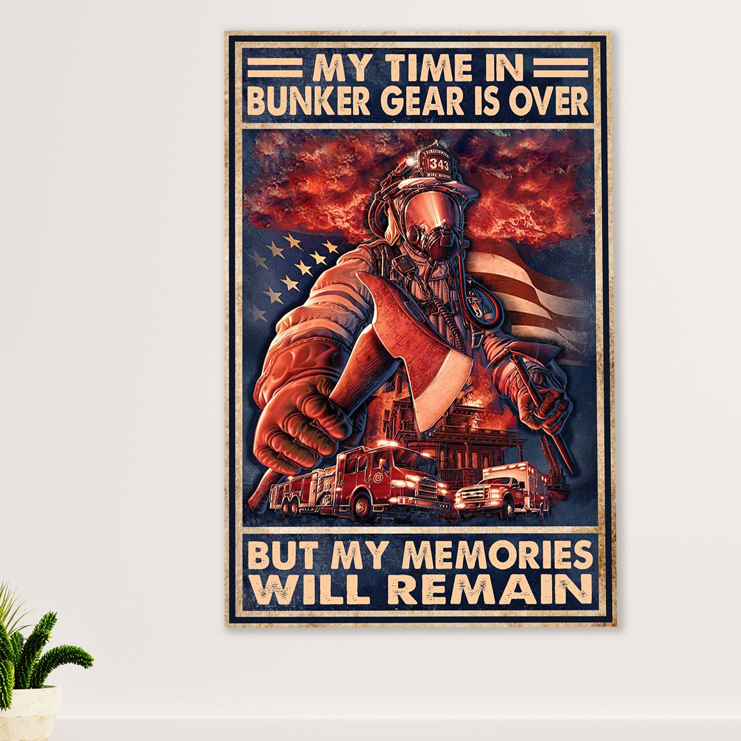 Firefighter Pride Poster Wall Art | American Flag Retired Fireman | American Independence Day Gift for Fireman