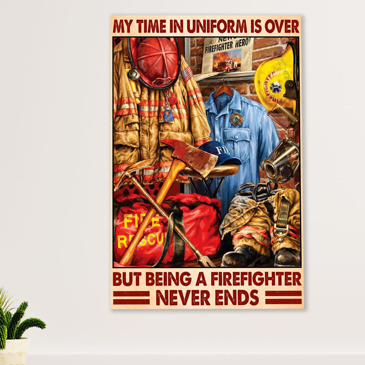 Firefighter Pride Poster Wall Art | Retired Fireman | American Independence Day Gift for Fireman