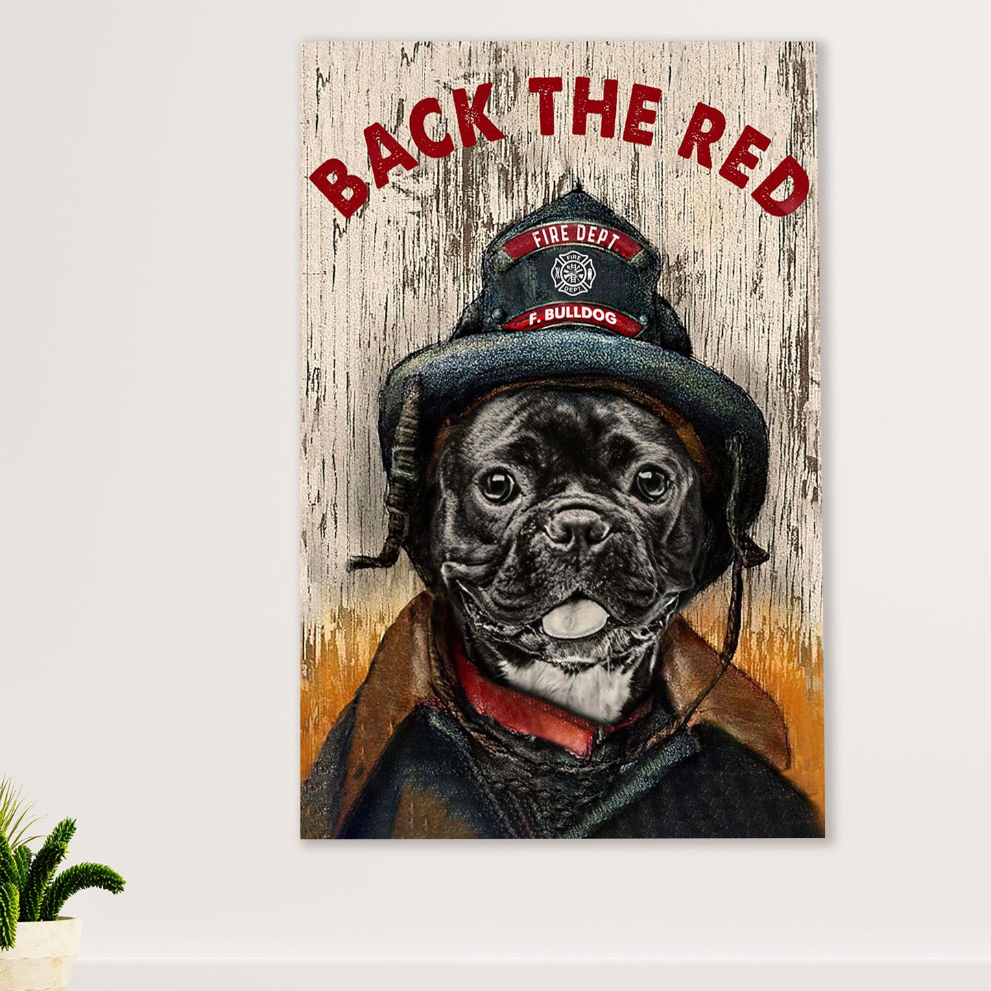 Firefighter Pride Canvas Wall Art Prints | Back The Red Bulldog | American Independence Day Gift for Fireman