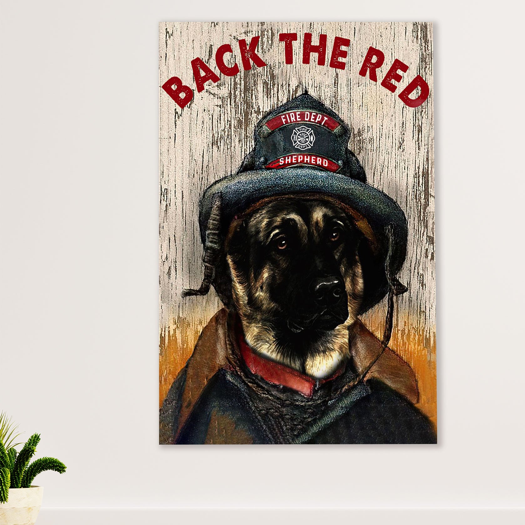 Firefighter Pride Poster Wall Art | Back The Red German Shepherd | American Independence Day Gift for Fireman