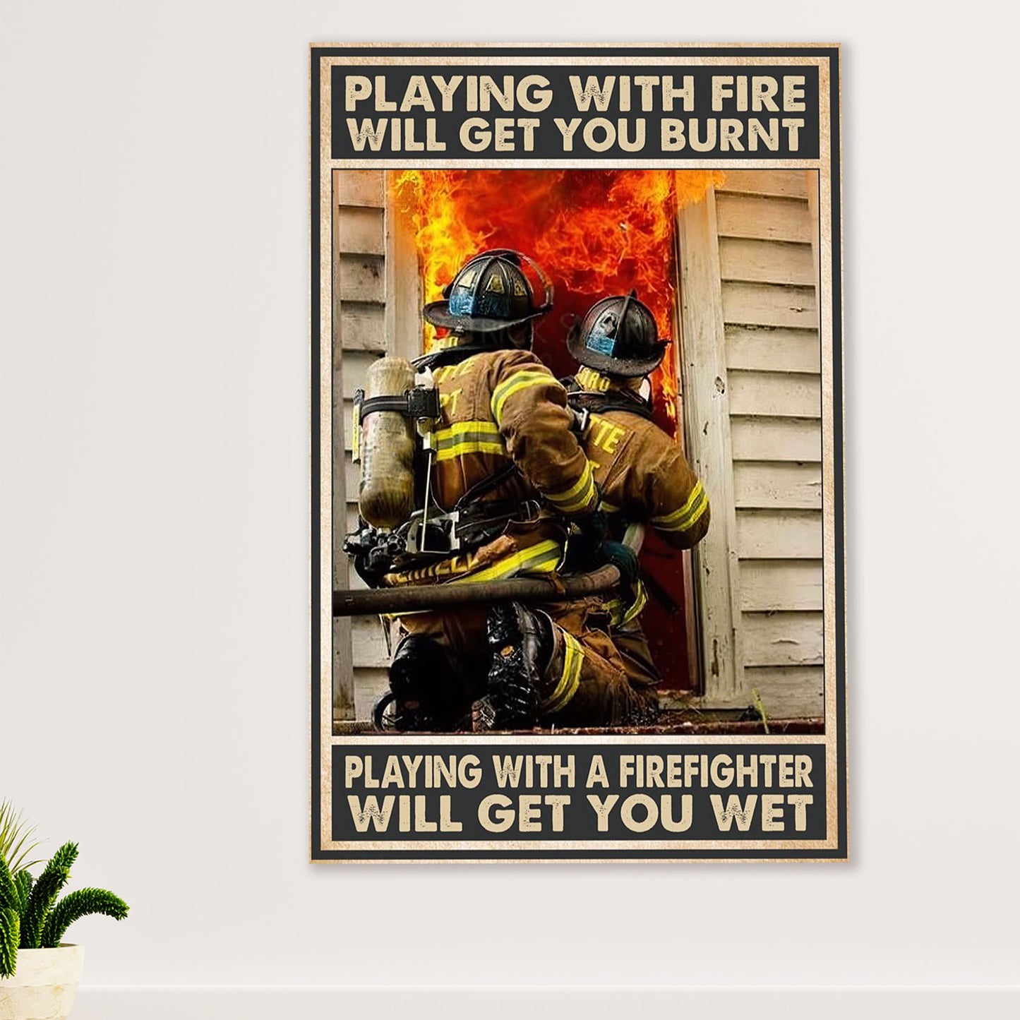 Firefighter Pride Canvas Wall Art Prints | Playing With A Firefighter | American Independence Day Gift for Fireman