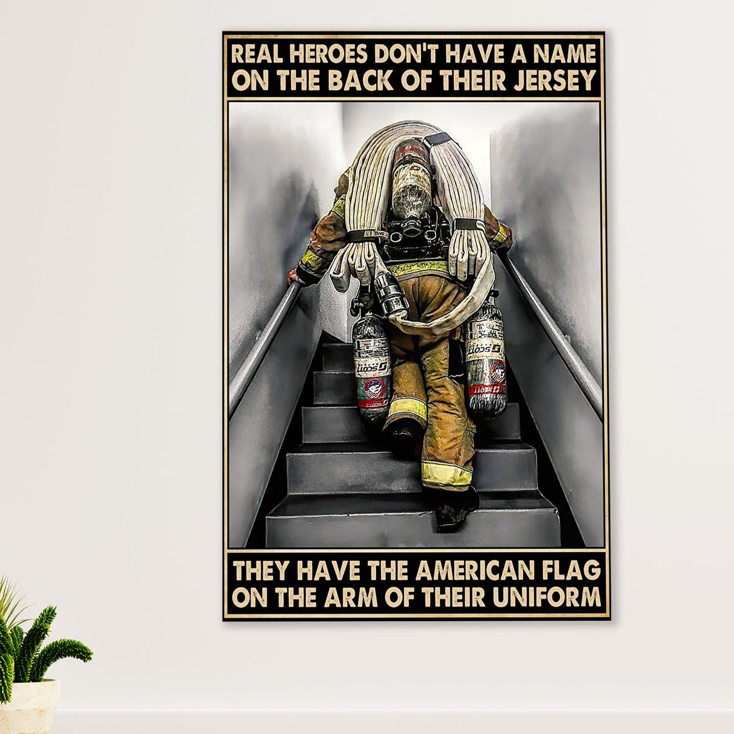 Firefighter Pride Canvas Wall Art Prints | American Flag On The Arm | American Independence Day Gift for Fireman