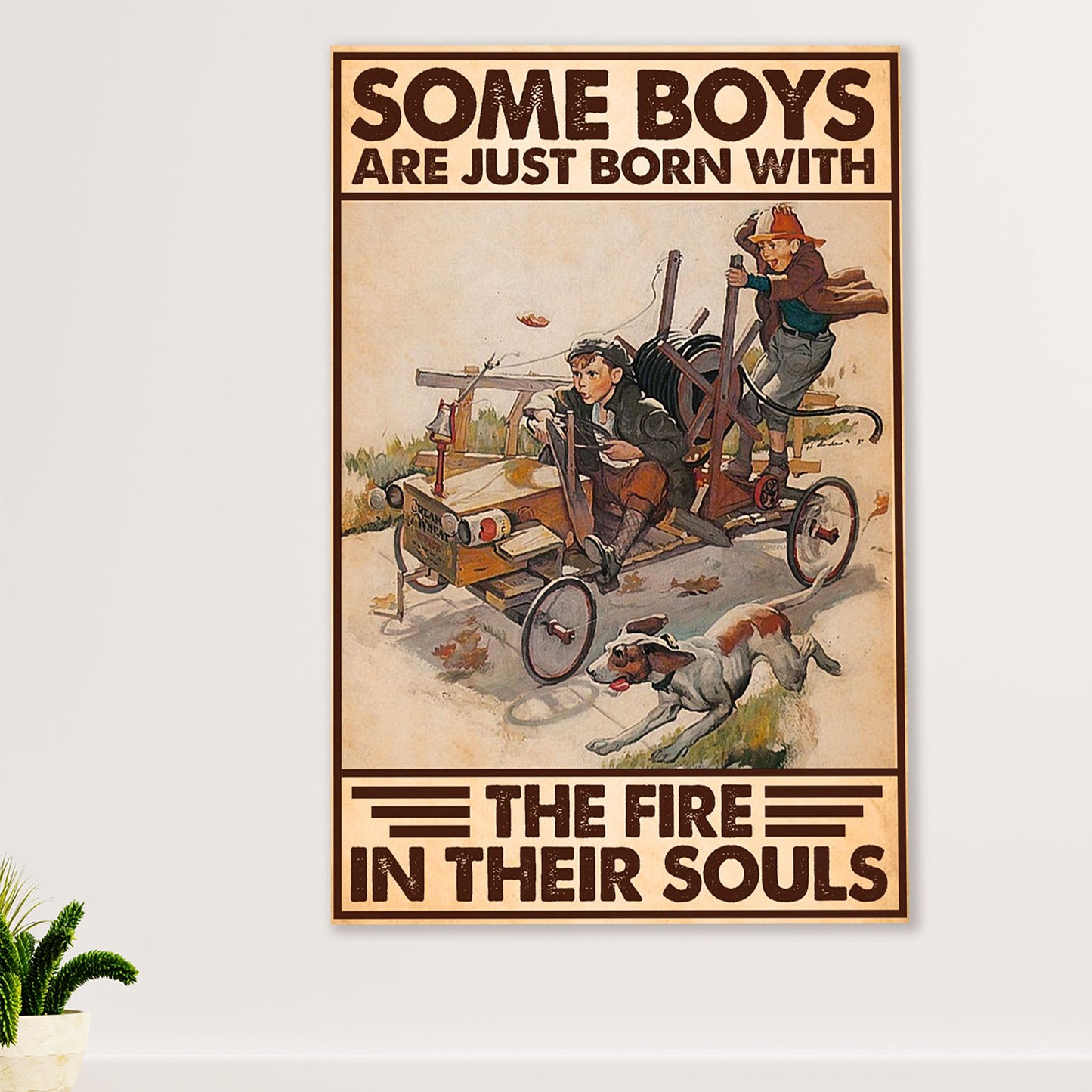 Firefighter Pride Poster Wall Art | Boys Born With Fire | American Independence Day Gift for Fireman