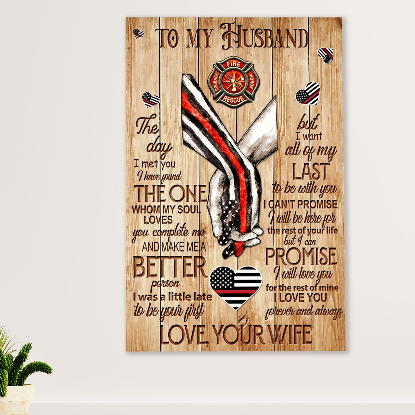 Firefighter Pride Canvas Wall Art Prints | From Wife To Husband | American Independence Day Gift for Fireman