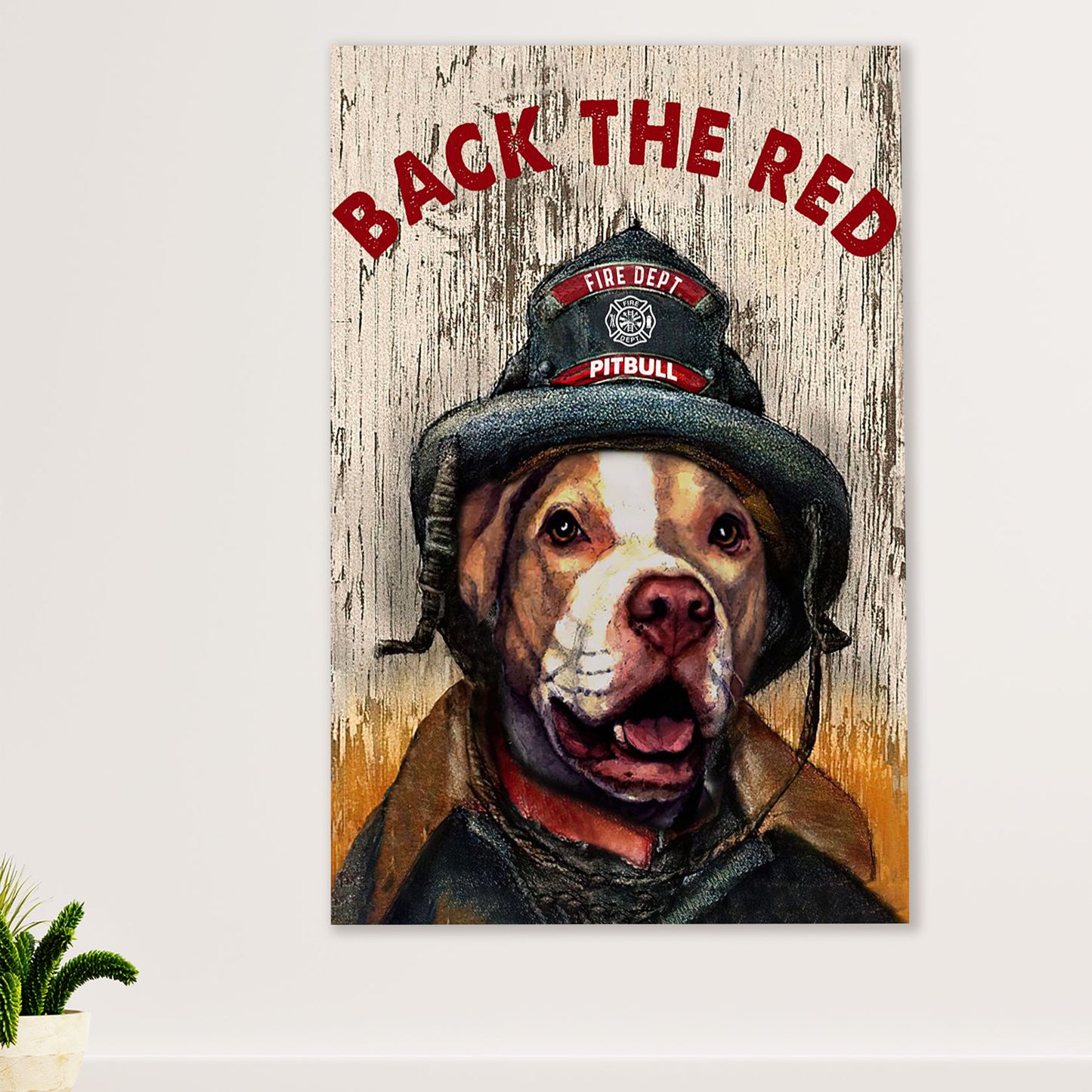 Firefighter Pride Poster Wall Art | Back The Red Pitbull | American Independence Day Gift for Fireman