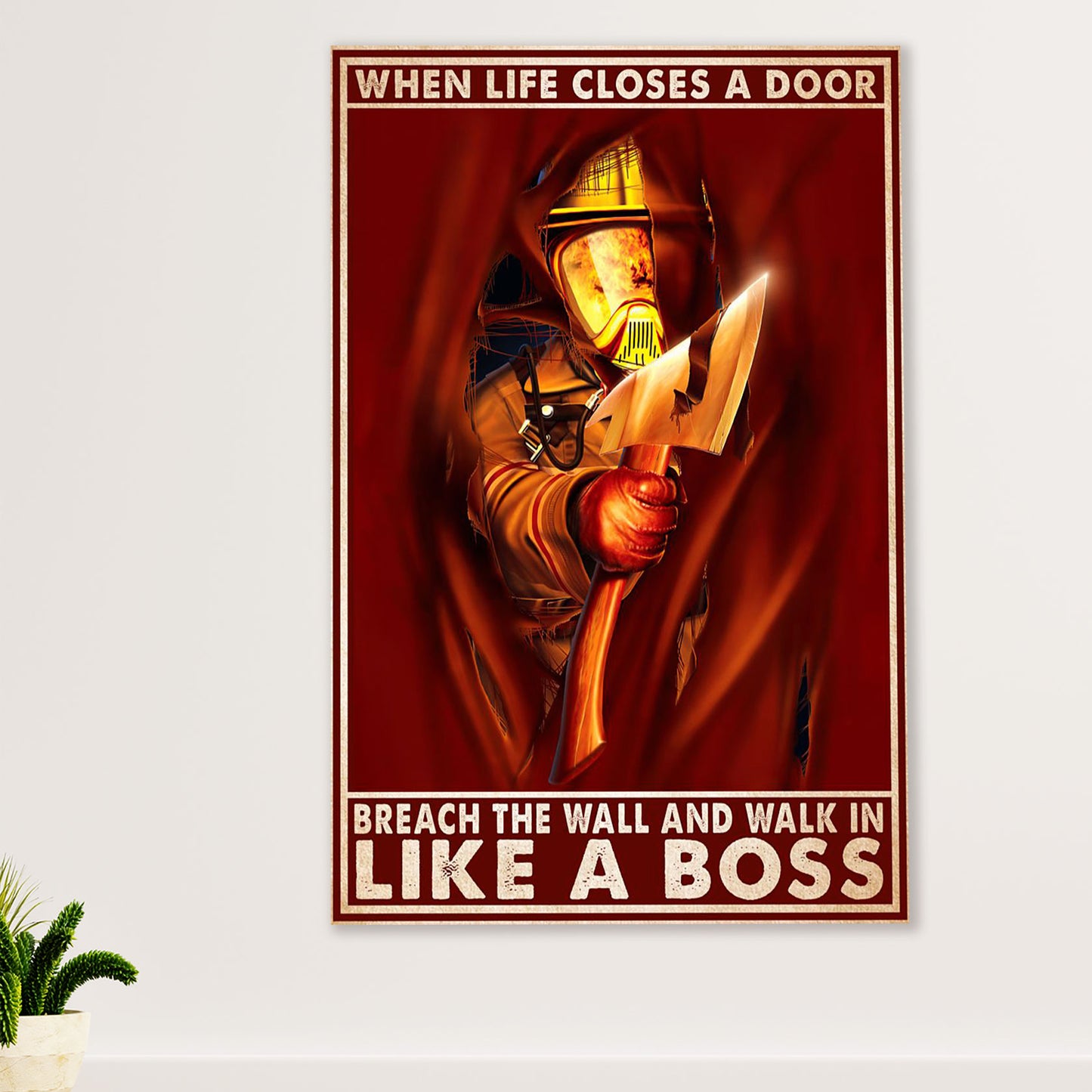 Firefighter Pride Canvas Wall Art Prints | Walk In Like A Boss | American Independence Day Gift for Fireman