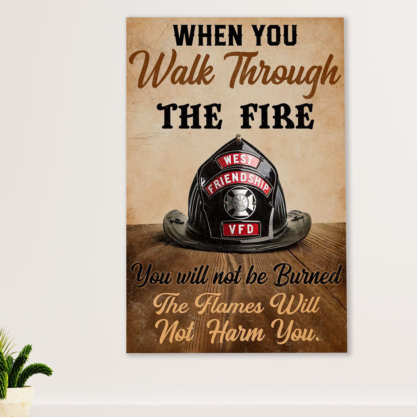 Firefighter Pride Canvas Wall Art Prints | Walk Through The Fire | American Independence Day Gift for Fireman