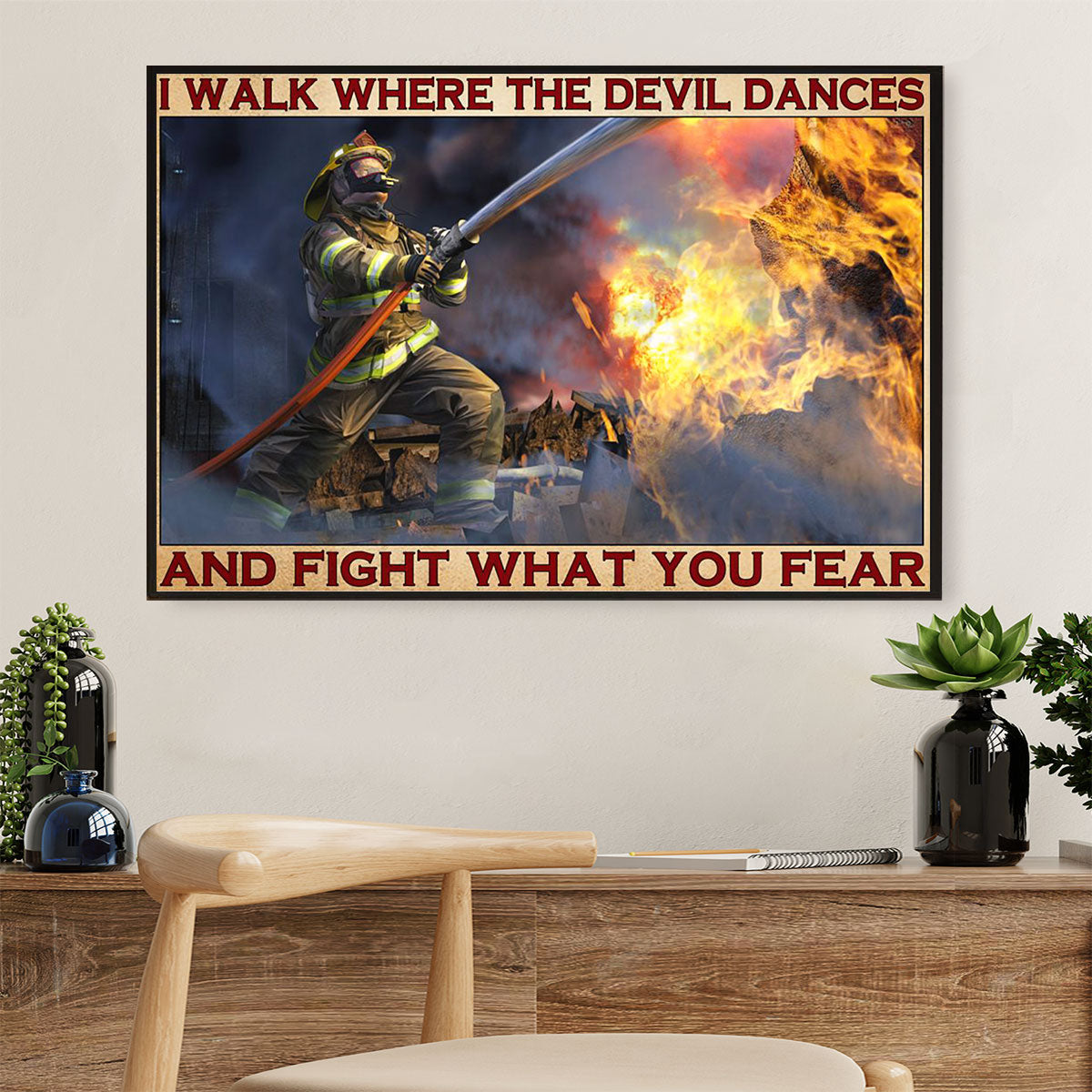 Firefighter Pride Canvas Wall Art | Fight What You Fear | American Independence Day Gift for Fireman