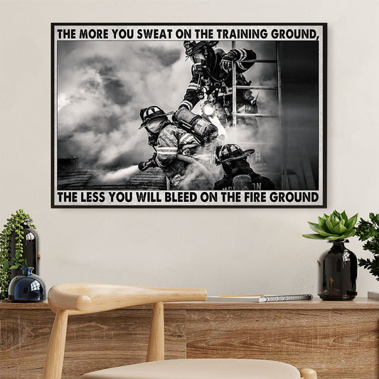Firefighter Pride Canvas Wall Art | The More You Sweat On Training Round | American Independence Day Gift for Fireman