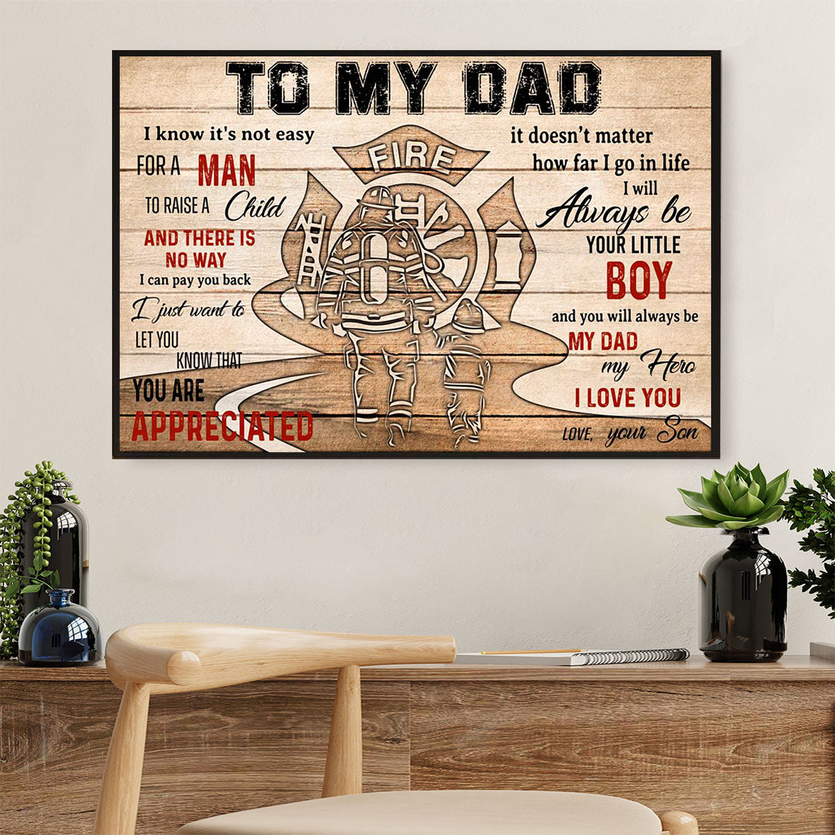 Firefighter Pride Canvas Wall Art | From Son To Dad | American Independence Day Gift for Fireman