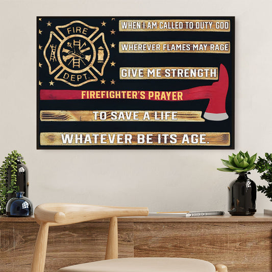 Firefighter Pride Canvas Wall Art | Firefighter's Prayer | American Independence Day Gift for Fireman