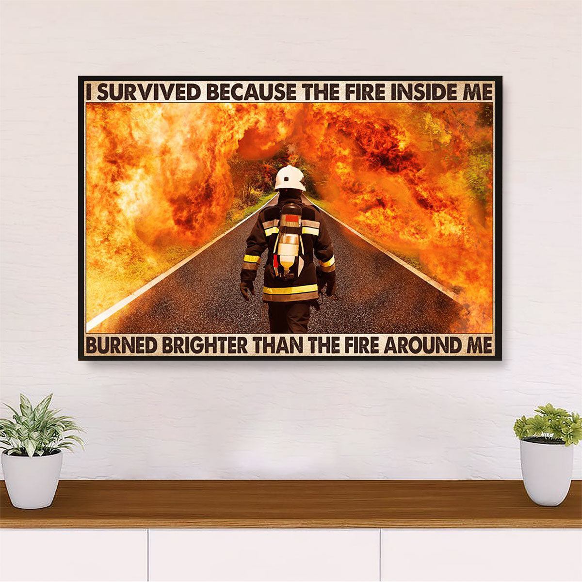 Firefighter Pride Canvas Wall Art | I Survived Because | American Independence Day Gift for Fireman