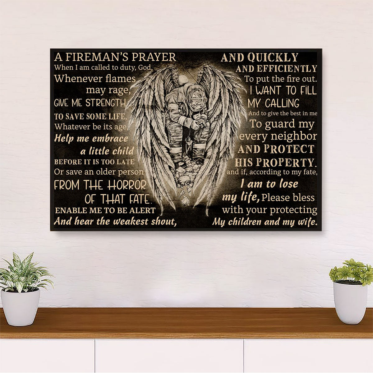 Firefighter Pride Canvas Wall Art | Fireman's Prayer | American Independence Day Gift for Fireman
