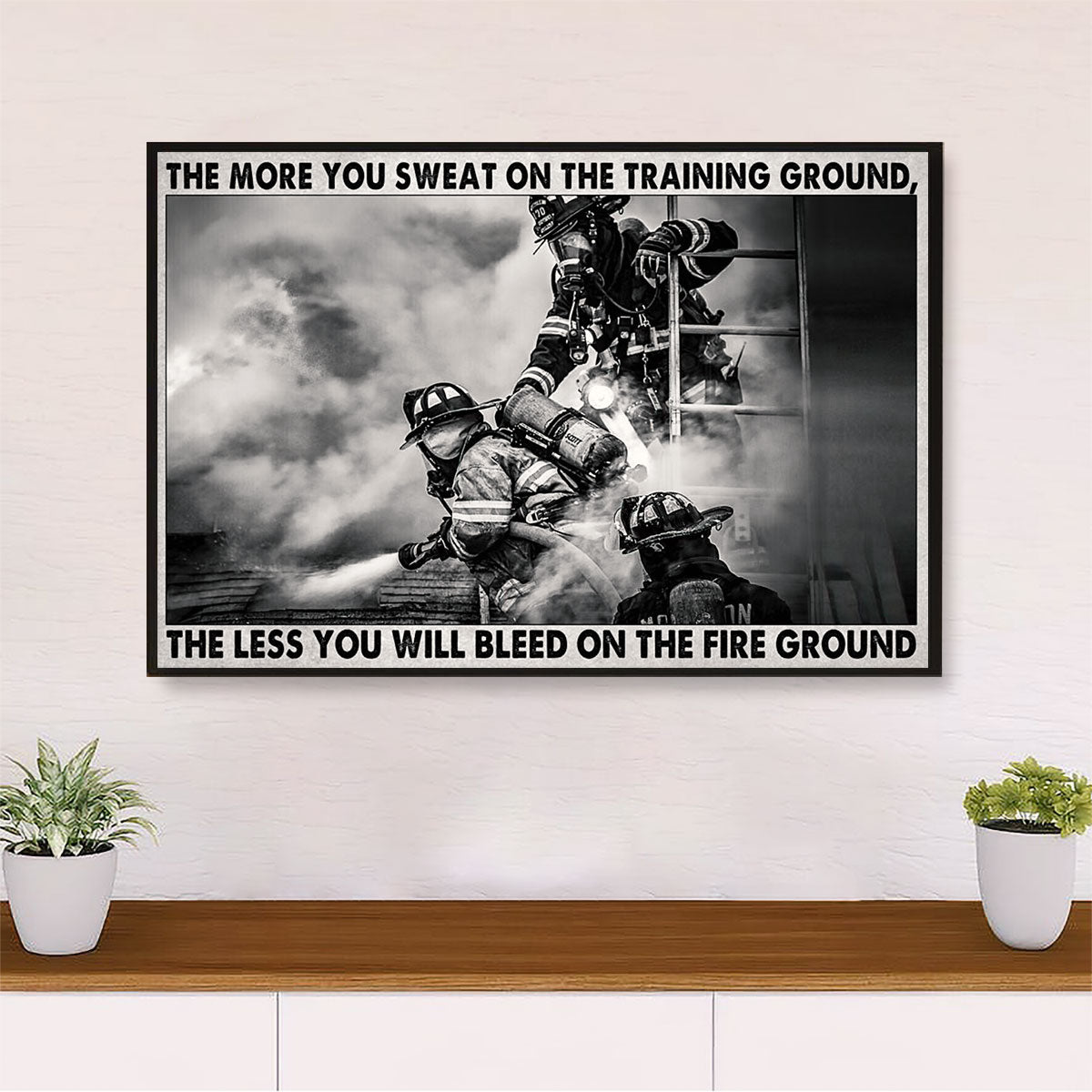 Firefighter Pride Canvas Wall Art | The More You Sweat On Training Round | American Independence Day Gift for Fireman