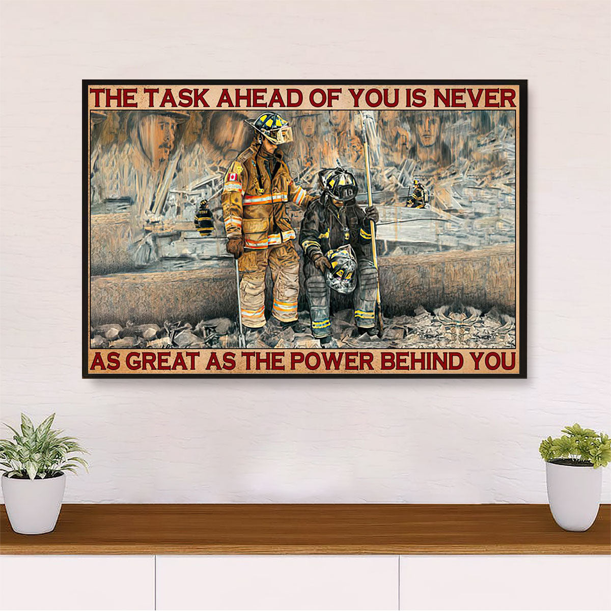 Firefighter Pride Canvas Wall Art | Great As The Power Behind You | American Independence Day Gift for Fireman