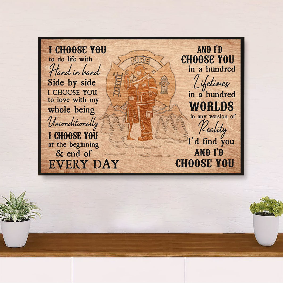 Firefighter Pride Poster Wall Art | Couple Wife Husband | American Independence Day Gift for Fireman