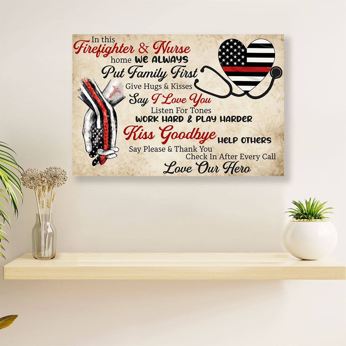 Firefighter Pride Poster Wall Art | Love Our Hero | American Independence Day Gift for Fireman