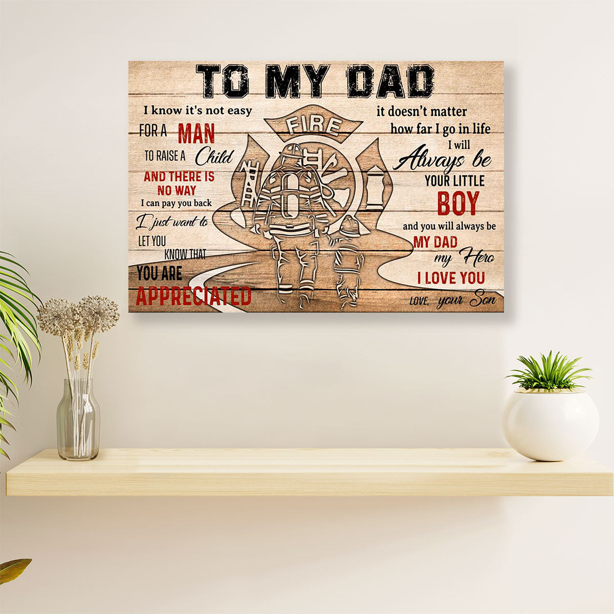 Firefighter Pride Canvas Wall Art | From Son To Dad | American Independence Day Gift for Fireman