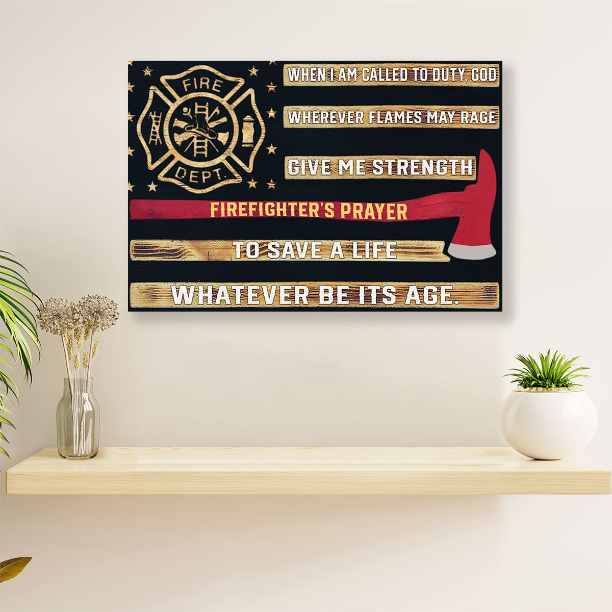 Firefighter Pride Canvas Wall Art | Firefighter's Prayer | American Independence Day Gift for Fireman