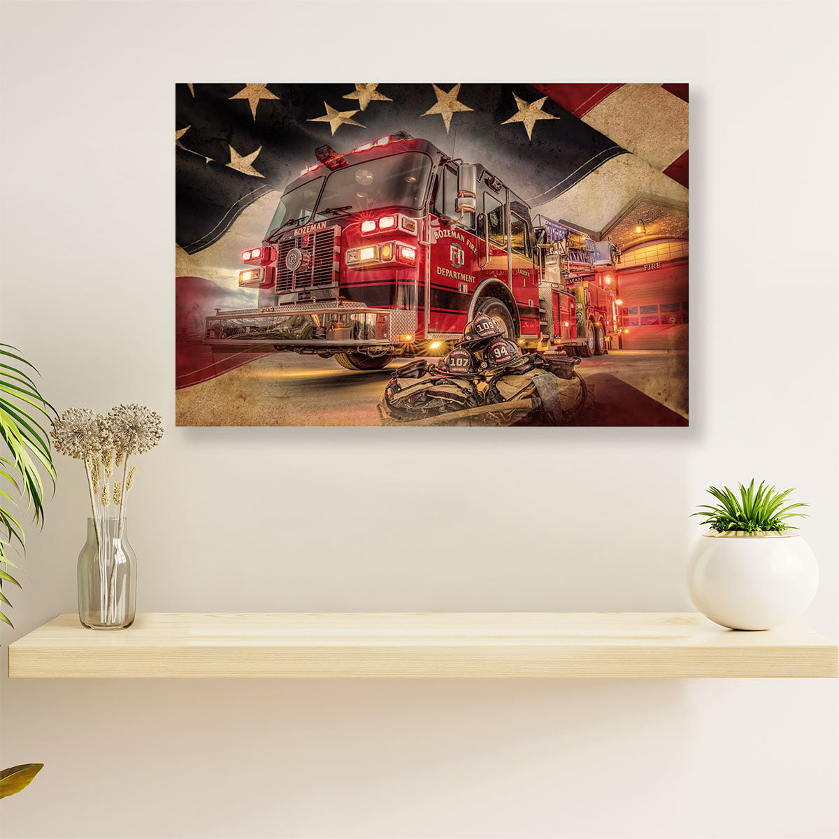 Firefighter Pride Poster Wall Art | Fire Truck | American Independence Day Gift for Fireman