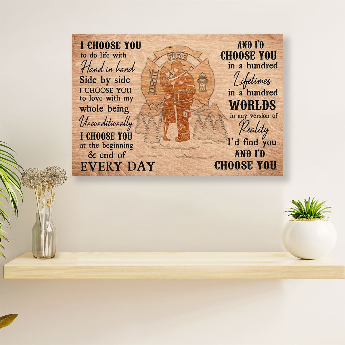Firefighter Pride Poster Wall Art | Couple Wife Husband | American Independence Day Gift for Fireman