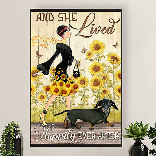Dachshund Poster Prints | And She Lived Happily Ever After | Wall Art Gift for Dachshund Dog Puppies Lover