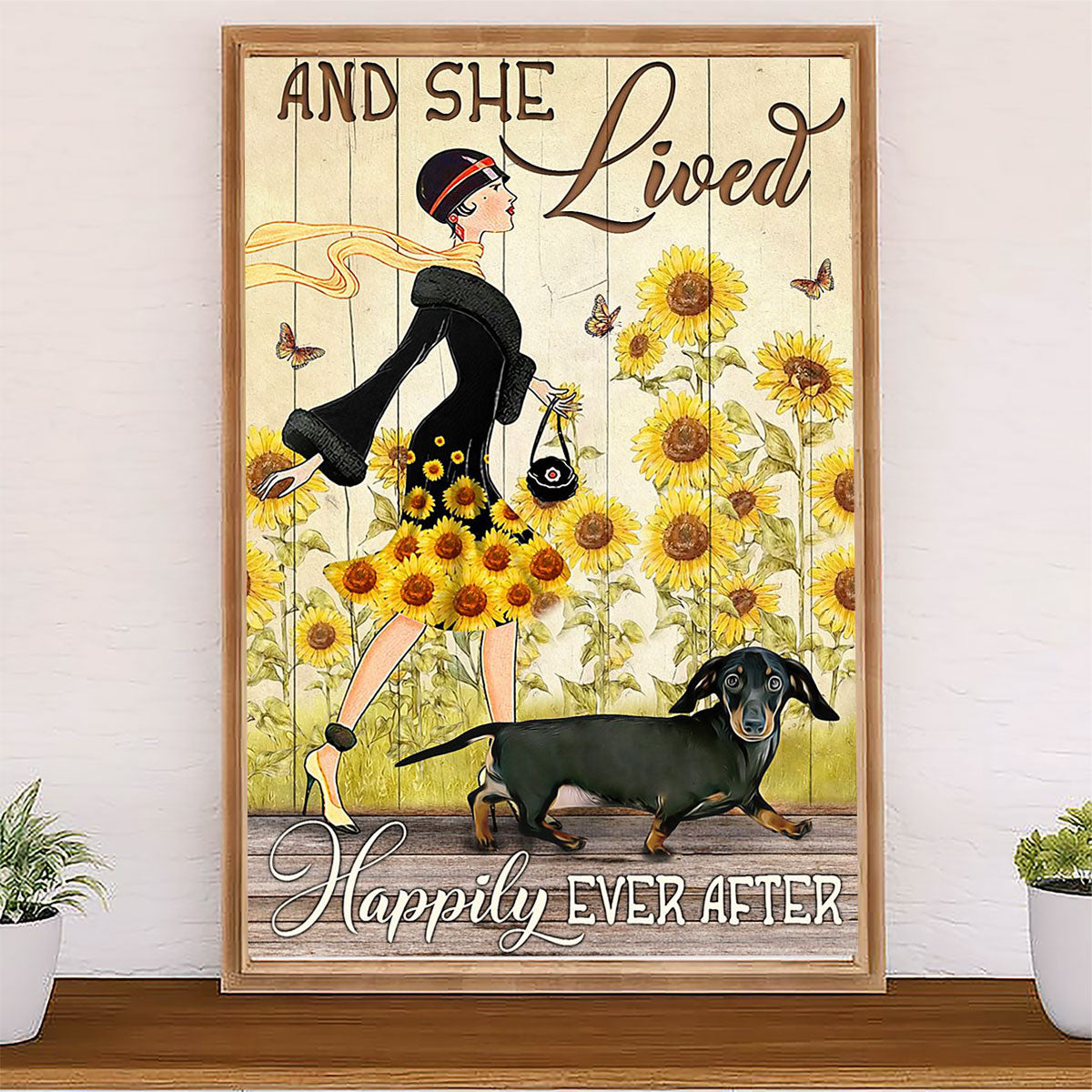 Dachshund Poster Prints | And She Lived Happily Ever After | Wall Art Gift for Dachshund Dog Puppies Lover