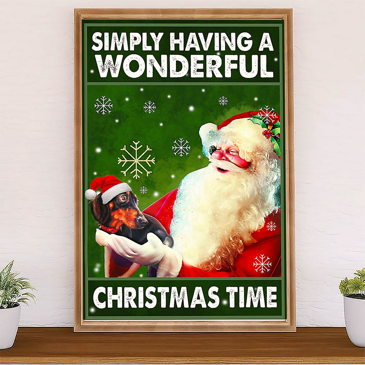 Dachshund Poster Prints | Christmas Time Santa Claus | Wall Art Gift for Dachshund Dog Puppies Lover