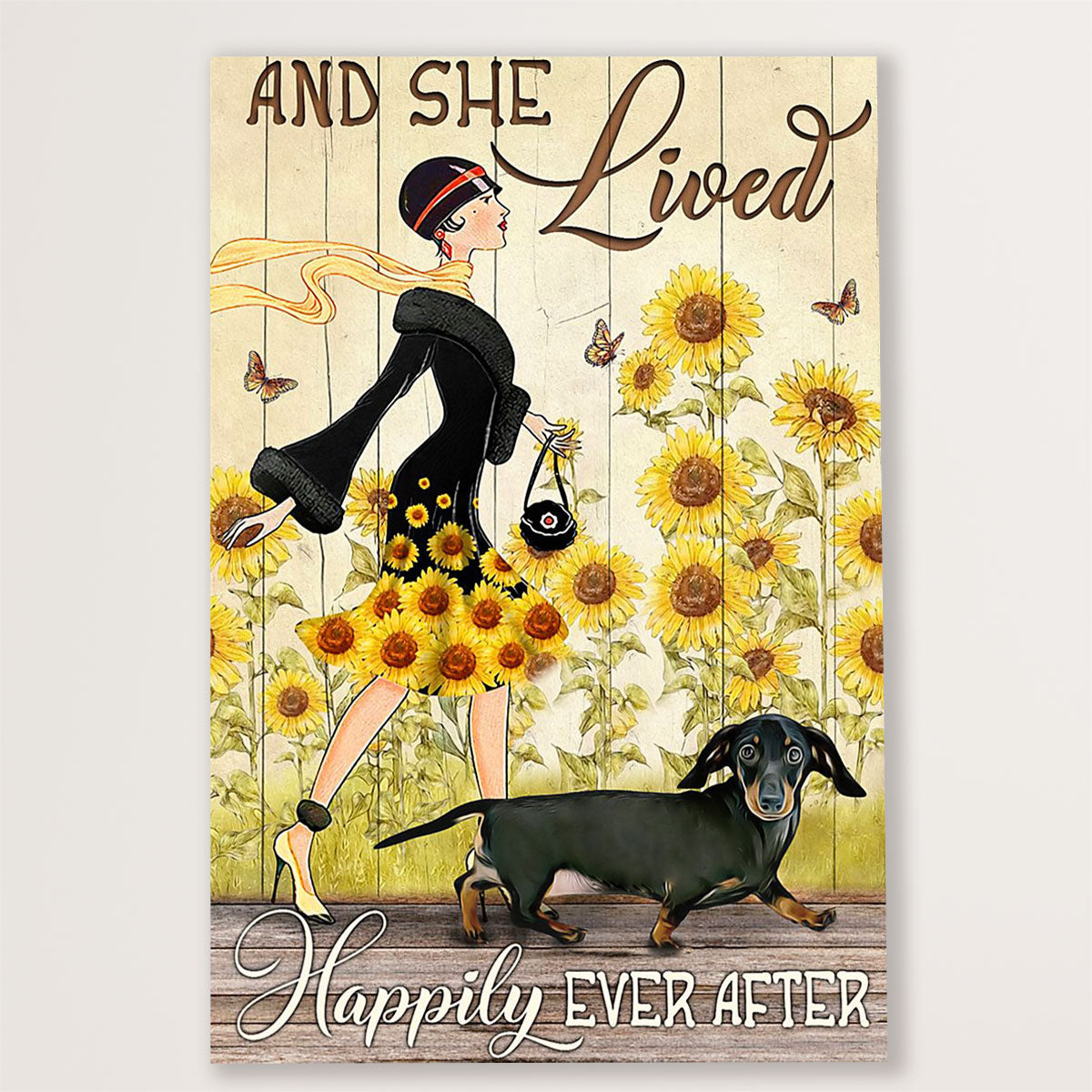 Dachshund Poster Prints | And She Lived Happily Ever After | Wall Art Gift for Dachshund Dog Puppies Lover